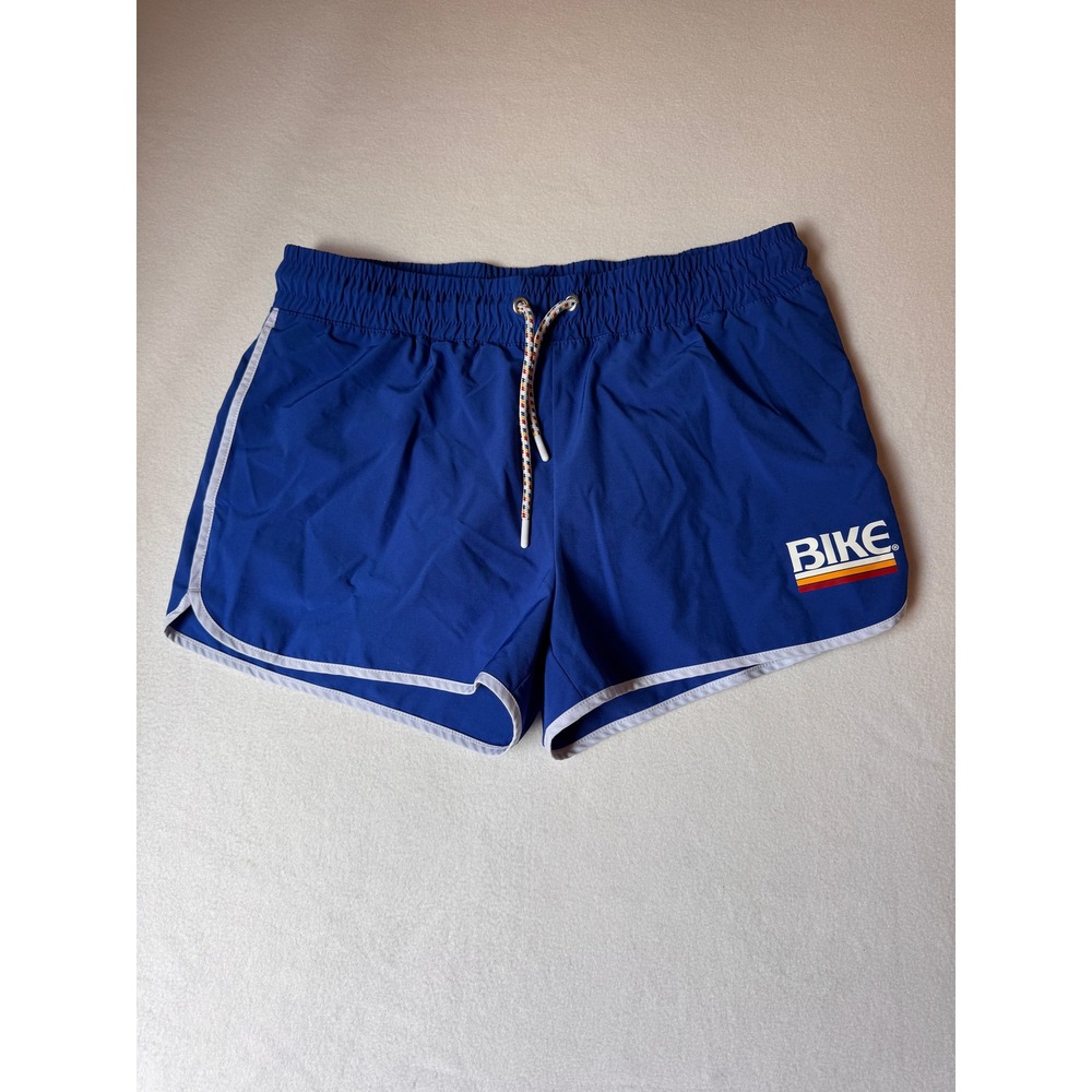 BIKE Women's Large Blue Retro Running Shorts Drawstring Dolphin Hem Lined